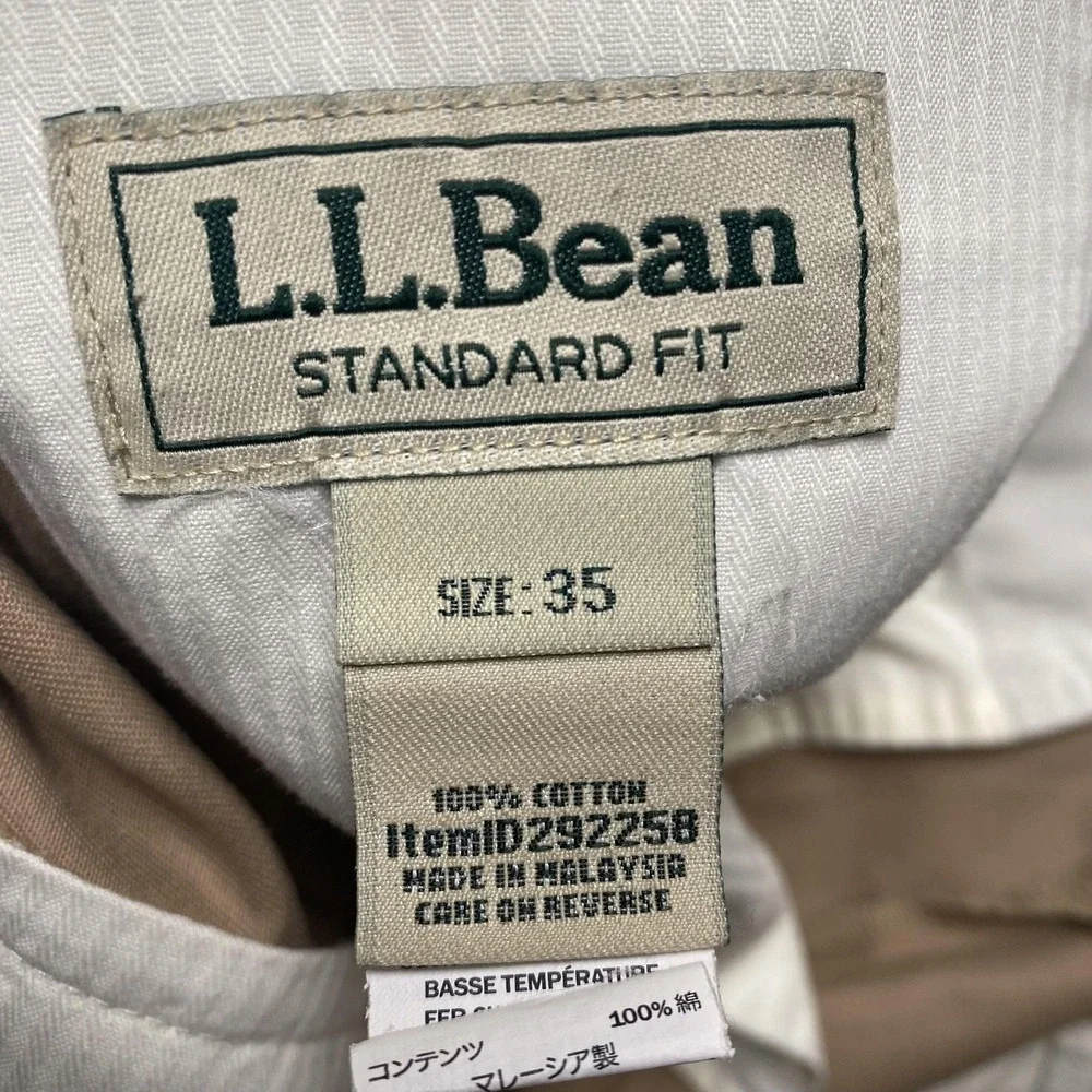 LL Bean Pants Mens‎ 35 Khaki Standard Fit 100% Cotton Chino Flat Front Casual